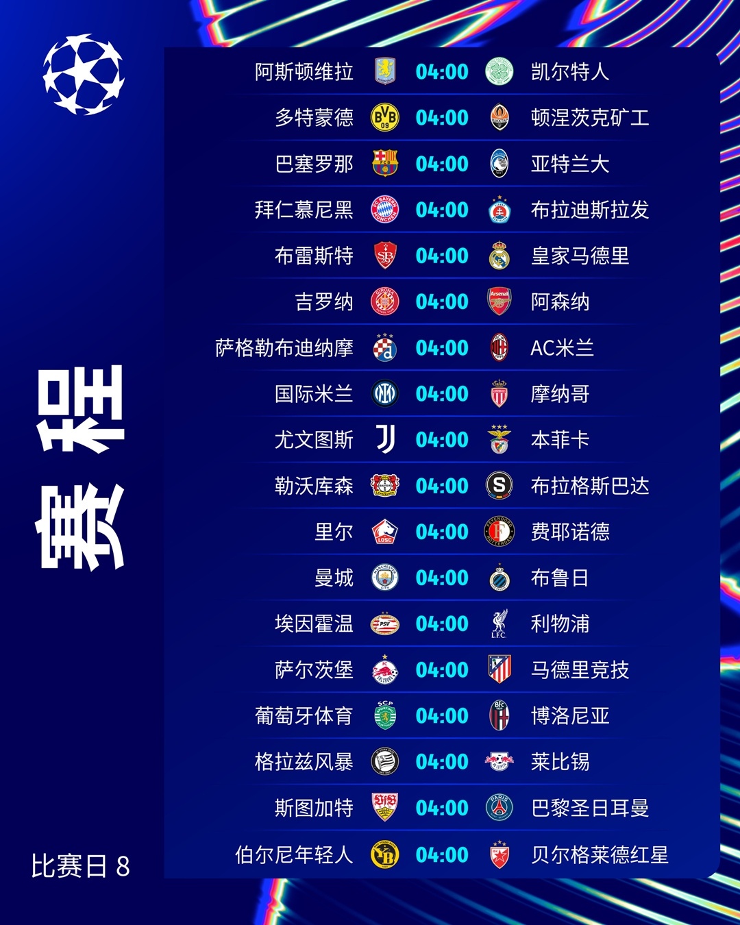 欧冠赛程揭晓，欧洲大陆上演强强对话